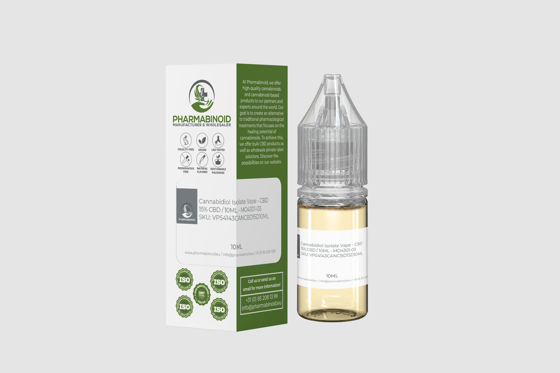 Pharmabinoid Cartuccia per vape al CBD con Isolato di Cannabidiolo per inalazione, con design elegante e marchio ben visibile.