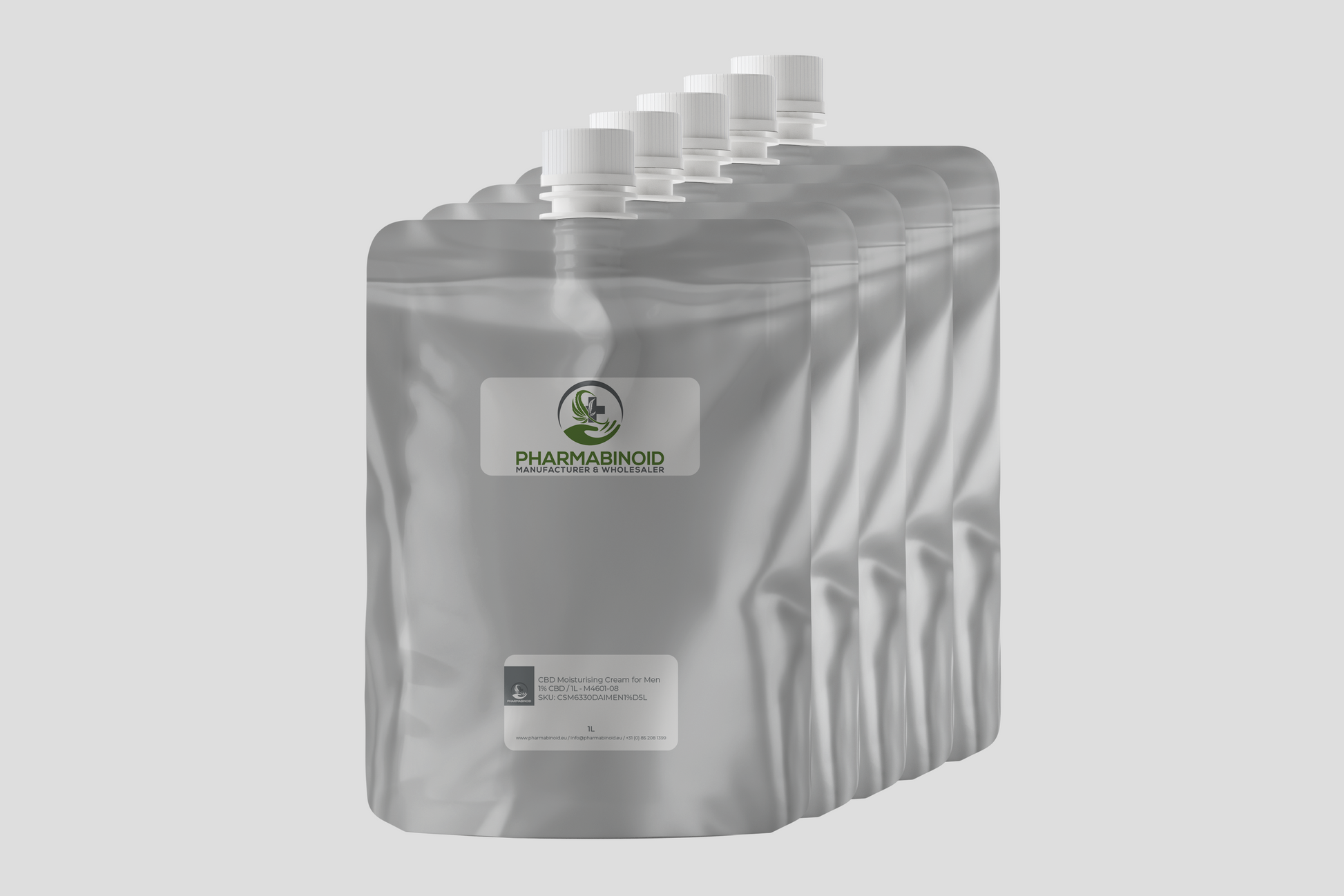 Hydratační krém s CBD pro muže od Pharmabinoid, zobrazující kelímek s krémovou texturou a elegantním obalem.